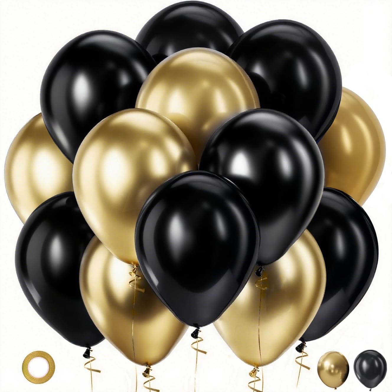 Black And Golden Balloons, 30pcs 10inch Metallic Golden And Black Balloons For Graduation Anniversary Birthday Party Decoration, For Halloween, Christmas