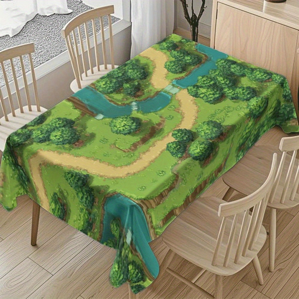 TEMU 1pc Tablecloth - Retro Game Forest Tablecloth, For Rpg Fans, Theme Party Home Decoration - Easy-to-clean Fabric, Machine- Craft