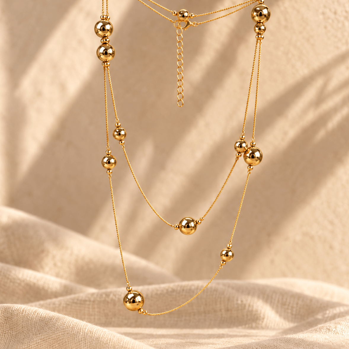 Women's Layered Necklace with Large & Small Round Beads