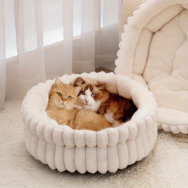 1pc washable donut pet bed for cats small dogs super soft round litter box with non slip bottom indoor   season     in multiple sizes cat litter box cozy cat furniture decorative cat bed   material Product details 0