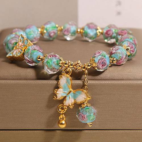 bohemian glass beaded bracelet with blue pendant handmade oil jewelry suitable for daily wear and valentines day gift