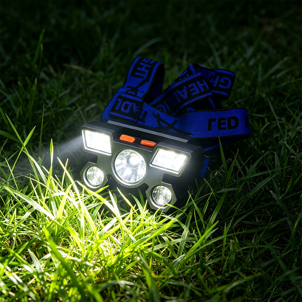 TEMU Lampe frontale 1 pièce, lampe sur à 5 LED, lampe de poche rechargeable par USB, lampe de mine lumineuse, lampe de travail à angle réglable, pour
