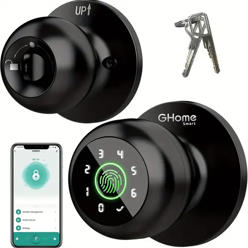4 in 1 fingerprint door knob lock with keypad biometric door handle controlled wireless connection 400mah rechargeable battery via usb type c c to c not keyless entry for wooden 3 5 5 5cm ideal for homes apartments offices garages keyless door lock stylish door handle durable door knob door locks for home