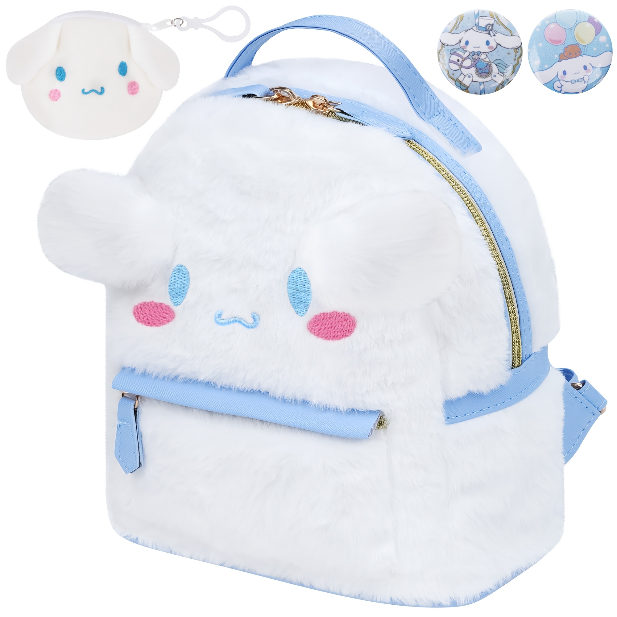 Image of Cinnamon Dog Plush Backpack Set (includes Charm Wallet And Badge) - Cute Anime Merchandise, Soft Travel Bag, Christmas Gift, Everyday Accessory Collection (collectible Gift Package)