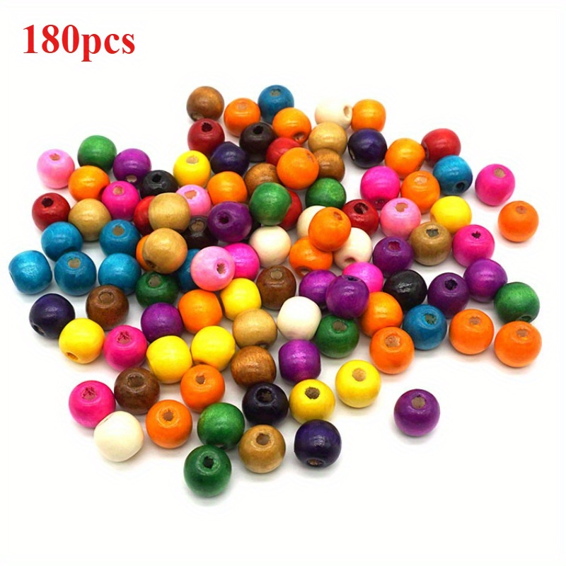Image of A Set Of 180 Vibrant Wooden Beads, Each Measuring 0.39 Inches , Perfect For Crafting Unique Projects, Gifts For Valentine's Day, Christmas Ornaments, Party Decorations