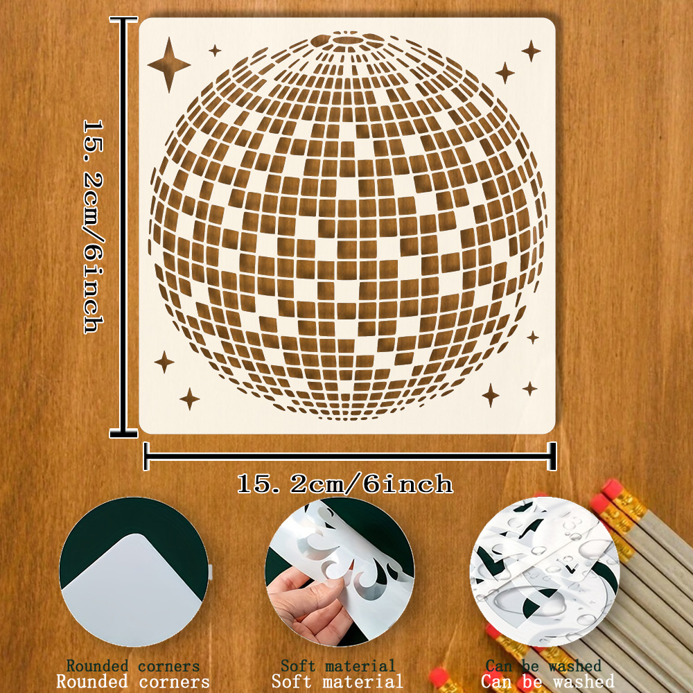 TEMU Template For Painting A Disco Ball, Dimensions: 15.24 Cm X 15.24 Cm. Reflective Ball - A Reusable Polyester Fiber Template For Dance Parties,