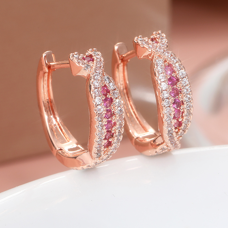 Image of 1 Pair Of Luxurious And Elegant Synthetic Zirconia Rose Golden Earrings, Exquisite Women's Accessories Suitable For Weddings, Parties, Banquets, And Valentine's Day Gifts For Couples
