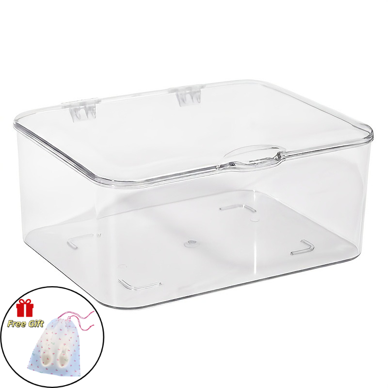 TEMU 1 Boîte à médicaments à couvercle rabattable de grande capacité, pochette à cerises gratuite, boîte de rangement de bureau transparente,