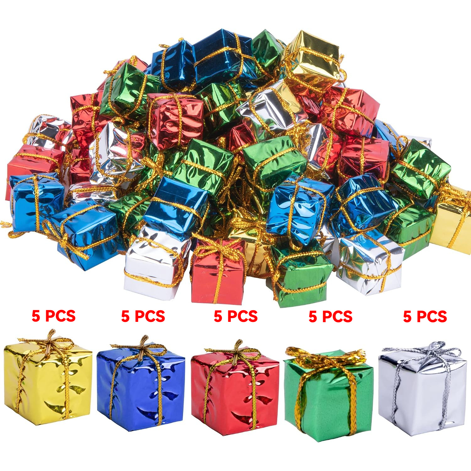 TEMU 25pcs Glitter Mini Box Ornaments Suitable For Christmas Tree & Holiday Decorations - Sparkling Plastic Hanging Pendants With Mini Gift Boxes,