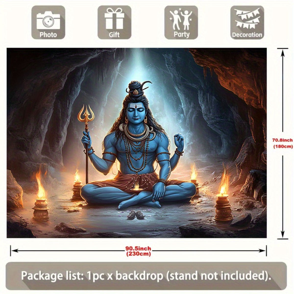 1pc Lord Shiva Meditation Backdrop - Large Wall Mural Hindu Deity with Nandi Bull-like Figure, Candles & Om Symbol - Vibrant Spiritual Decor for Pooja, Diwali, Christmas, Weddings, Home Temple or Studio Photo Background