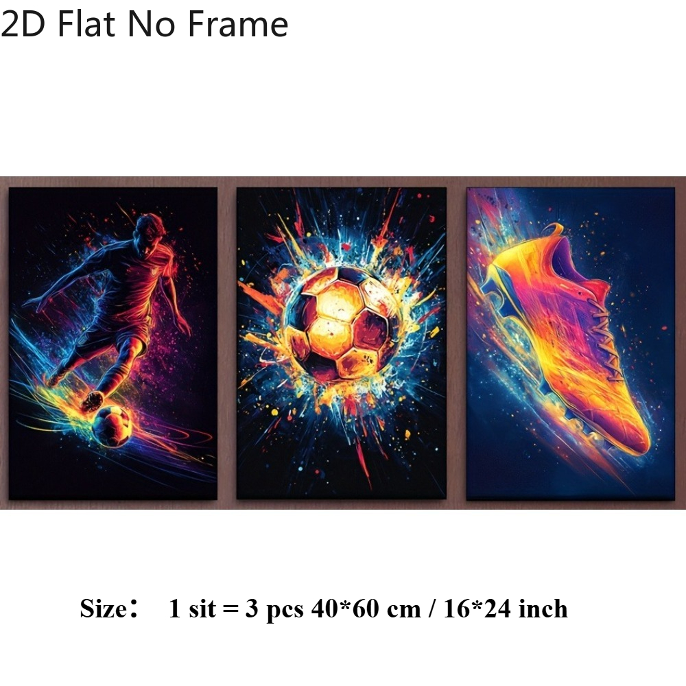 TEMU 2d Flat, 3pcs Modern Frameless Soccer Wall Art Decor - -themed Canvas Paintings Suitable For Indoor Home Decor, Minimalist Prints For Bedroom,,,