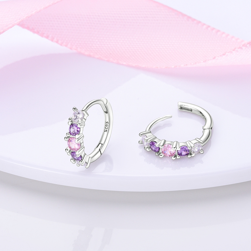 925 Silver Pink-Purple Gradient Earrings, Elegant Women's Jewelry