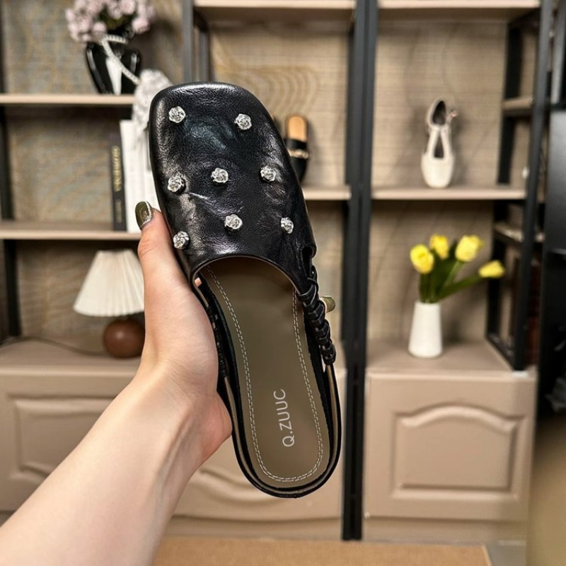 Women' -toe Flat Mule Sandals, Backless Shoes With Elastic Heel Straps For And , Women Shoes