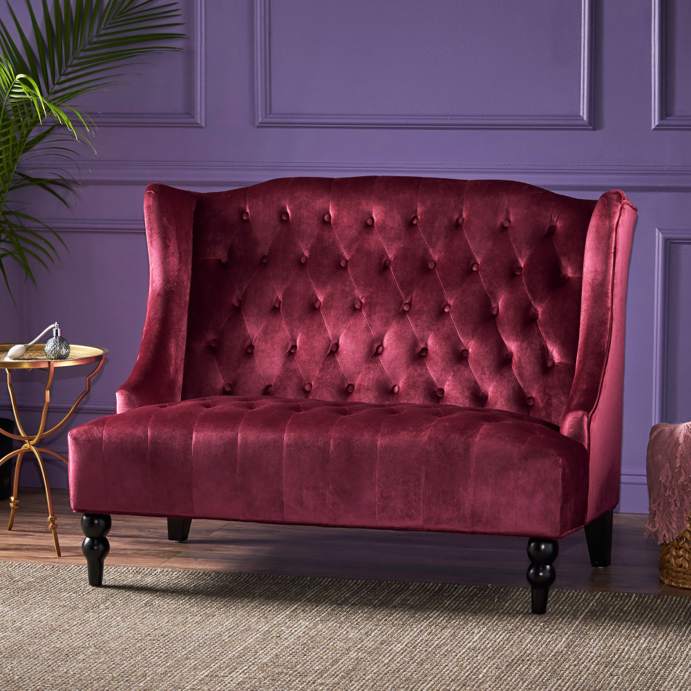 50-Inch Two-Seater Sofa, Comfortable Velvet Fabric, Mid-Century Modern Style, Minimalist Design, Extended Backrest, Compact Two-Seater Suitable for Bedrooms, Apartments And Home Offices