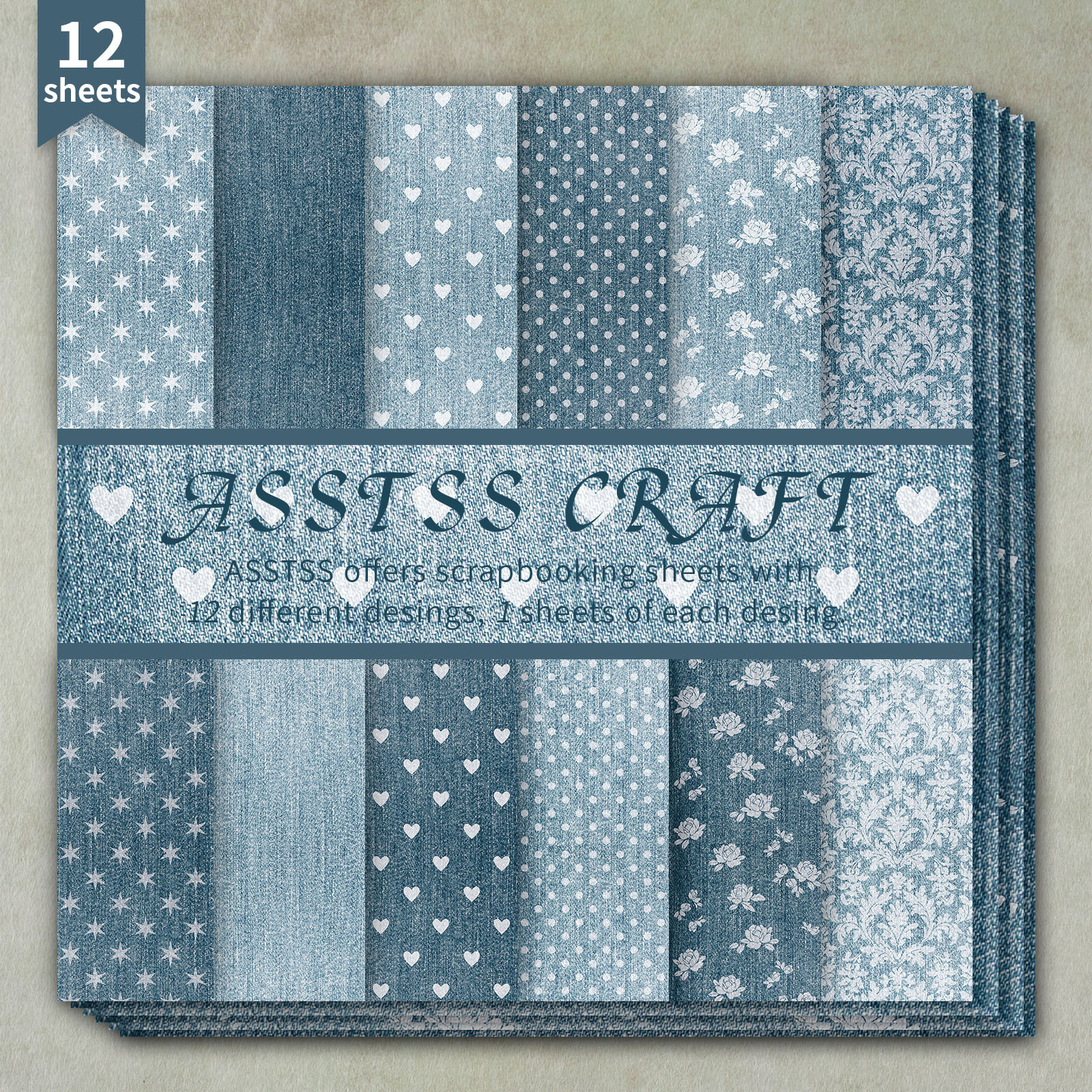 12-sheet Asstss 6*6-inch Scrapbooking Paper Pad, Denim Texture Backing Paper Supplies, Heavyweight Cardstock For…: retailer-supplied image