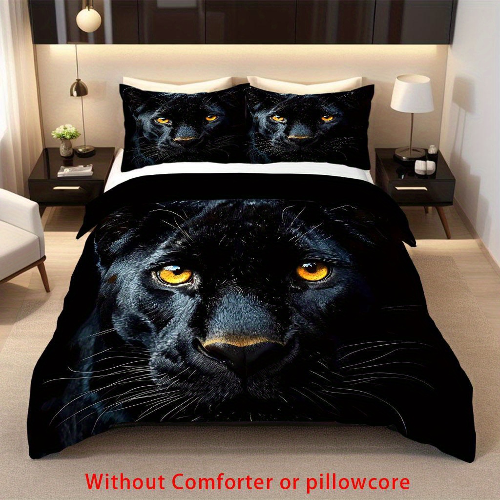 TEMU [2d Flat Printing] -2/3pcs Duvet Cover Set (1 Duvet Cover And 1/ 2 Pillowcases, Without Core), And Elegant Black Background With Animal Printed