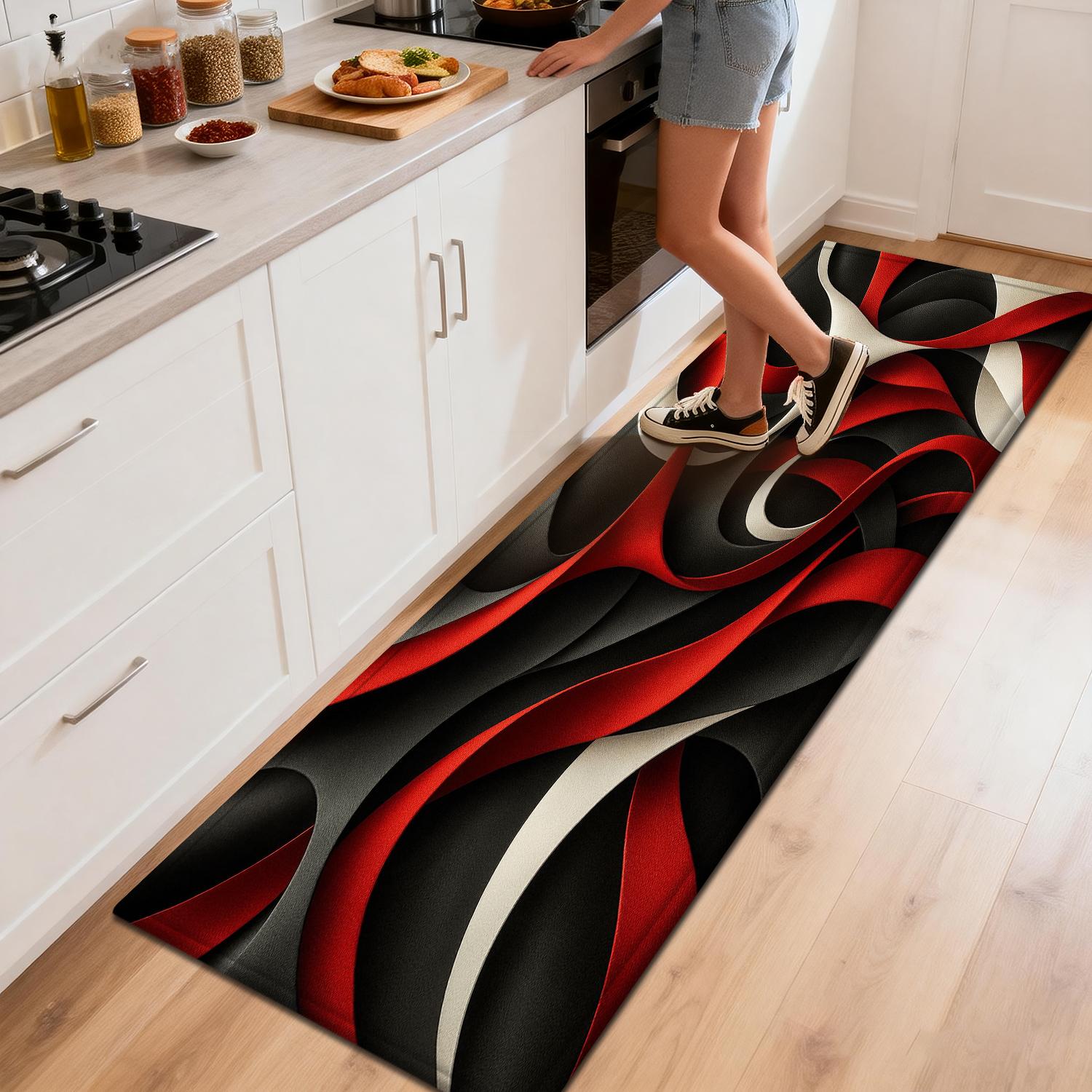 TEMU 1 tapis de cuisine, décoration maison pour entrée de buanderie, tapis absorbant antidérapant pour porte de salle de bain, motif rayures , tapis
