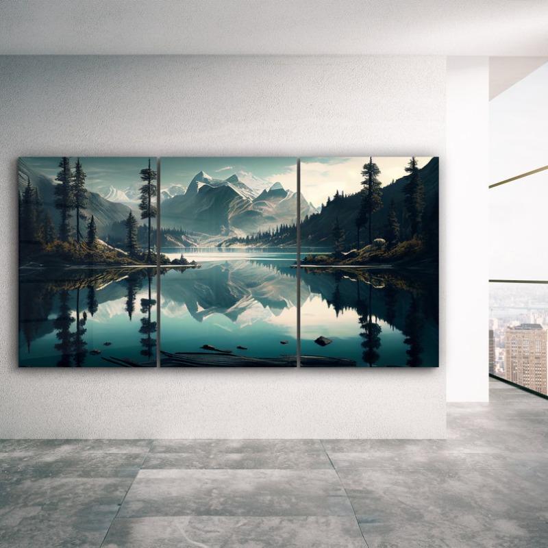 3pcs extra large thickened tempered   lake and mountain landscape canvas painting   vertical wall decoration suitable for living room bedroom office indoor outdoor use no electricity required
