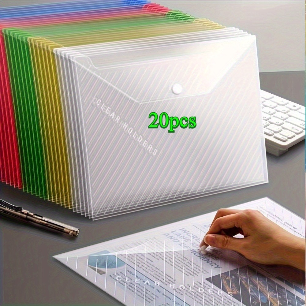 E-shop 20er-Pack A4 Schnappknopf-Ordner in zufälligen Farben, für Prüfungsunterlagen, Schulbedarf und Büro-Dokumentenorganisation