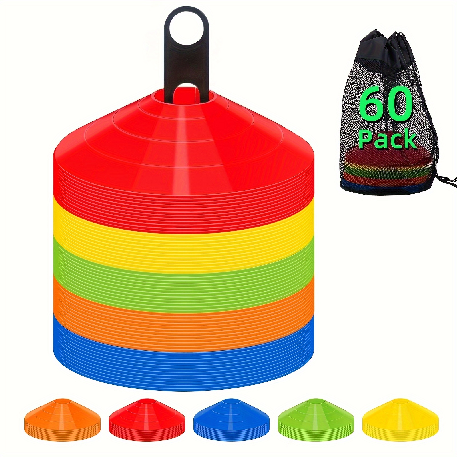TEMU 60 Pack Agility Football Cones With Portable Bag And Stand, Sports Cones, Cone Sports, Agility Football Cones For Football Training