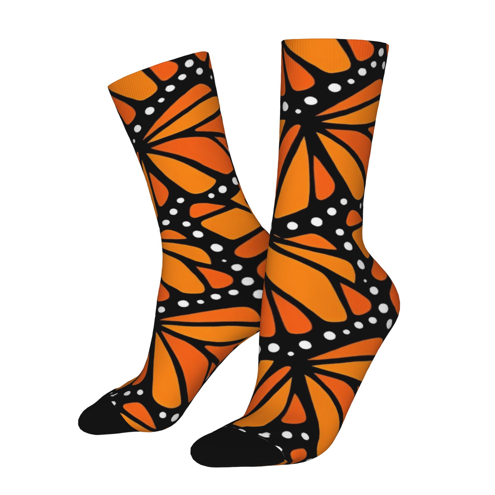 TEMU 1 Pair Hip Hop Retro Monarch Wing Veined Pattern Crazy Men's Compression Socks Unisex Street Style Seamless Printed Funny Novelty
