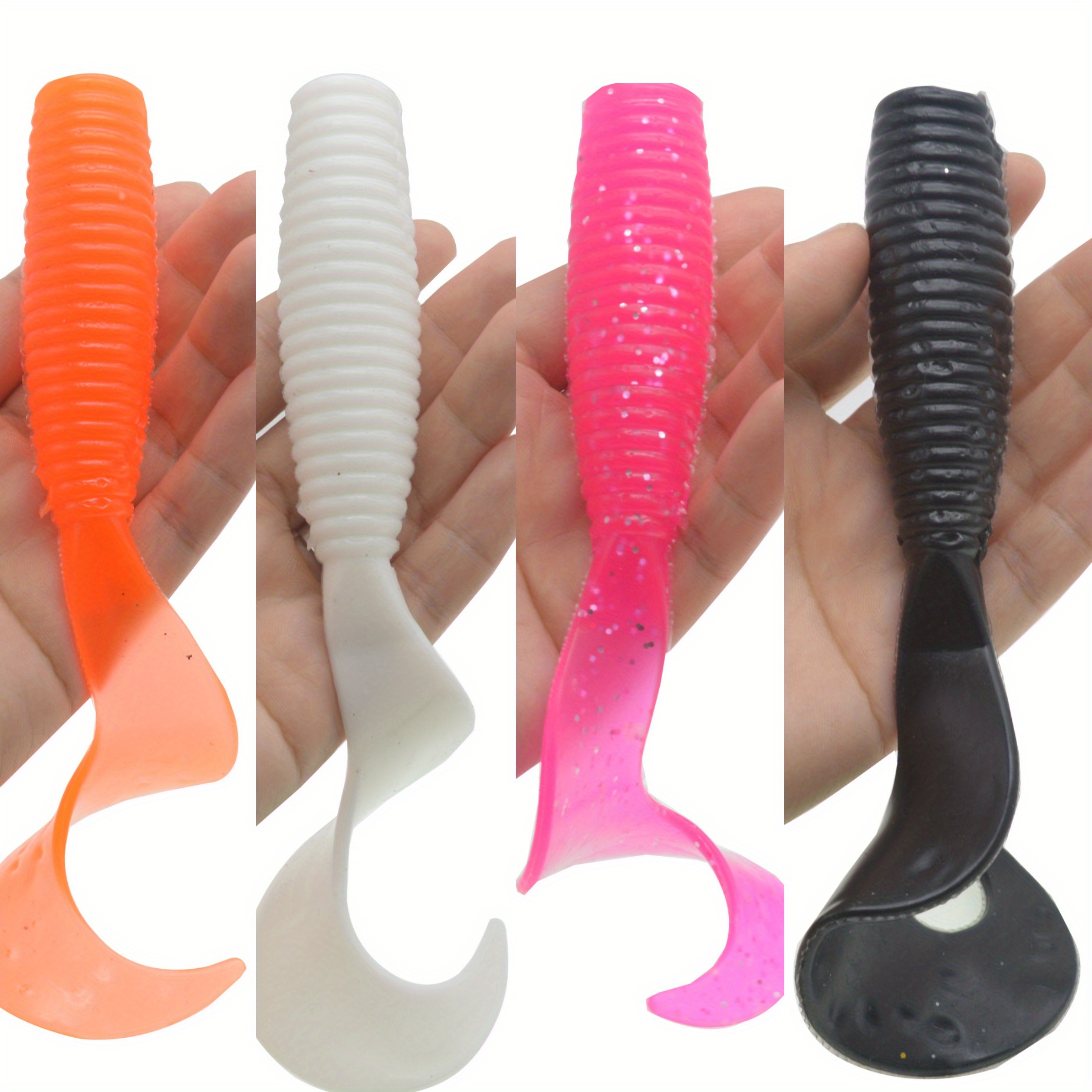 TEMU 4-pack Large Tail Maggot Sea Fishing Boat Rock Fishing Lure Single Tail Maggot Tail Fishing Soft Bait 16.5cm/6.5in/50g