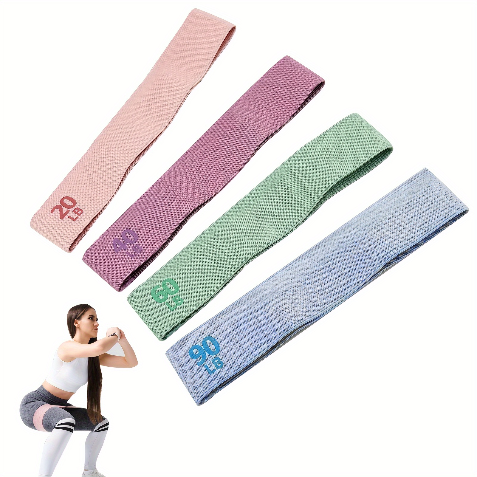 4pcs Set | Non-slip, Varying Resistance Loop Bands For , Pilates, Yoga & Full-body Workout | Portable , Workout Bands | Versatile Pilates Bands | Polyester , Workout Bands | Medium Tension