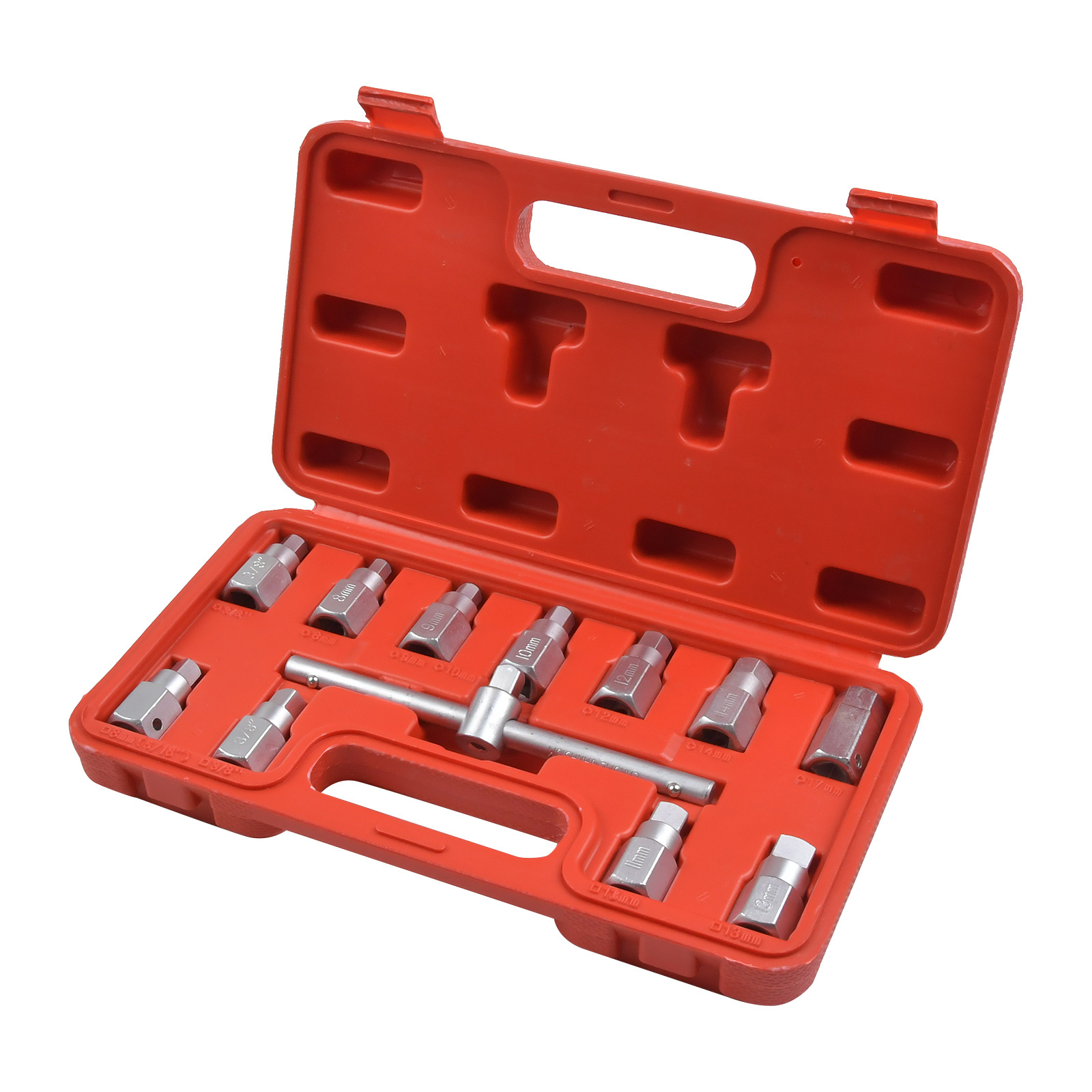 12pcs 3/8" Drive Drain Plug Key Socket Set Axle Oil Sump Spanner Tool Set