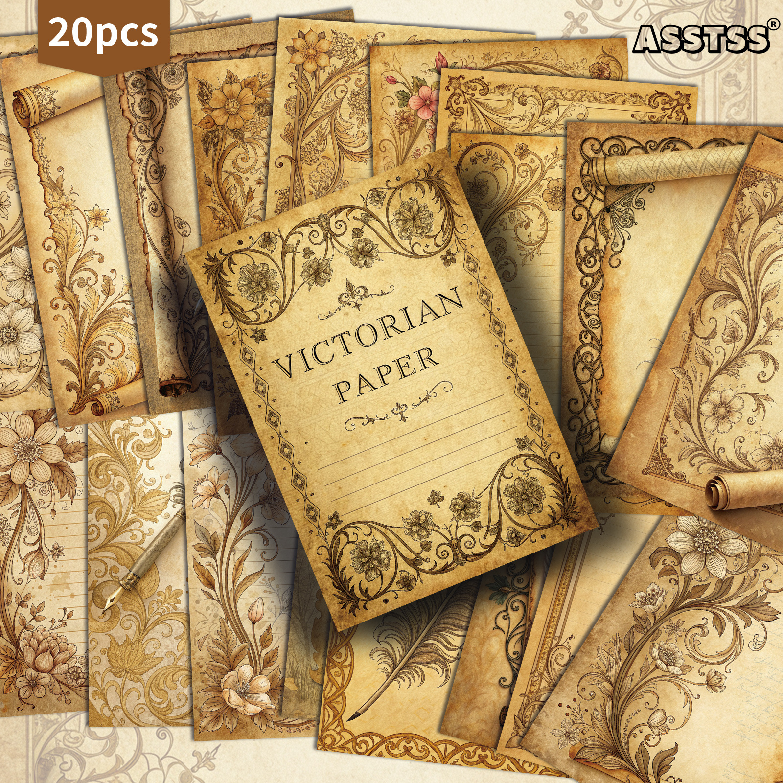 TEMU Ensemble de 20 cartes postales texturées assorties de style victorien vintage mesurant 4X6 pouces, parfaites pour les journaux de rétro, le