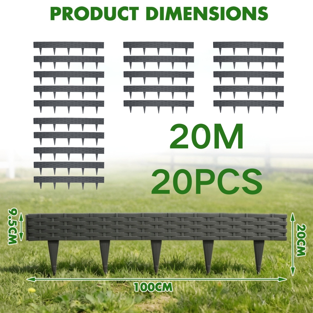 Woven Plastic Garden Edging With Stakes, Free Combination Landscape Edging, 20m Flexible Landscape Edging Border, Interlocking Lawn Flower Bed Divider For Yard Patio Outdoor