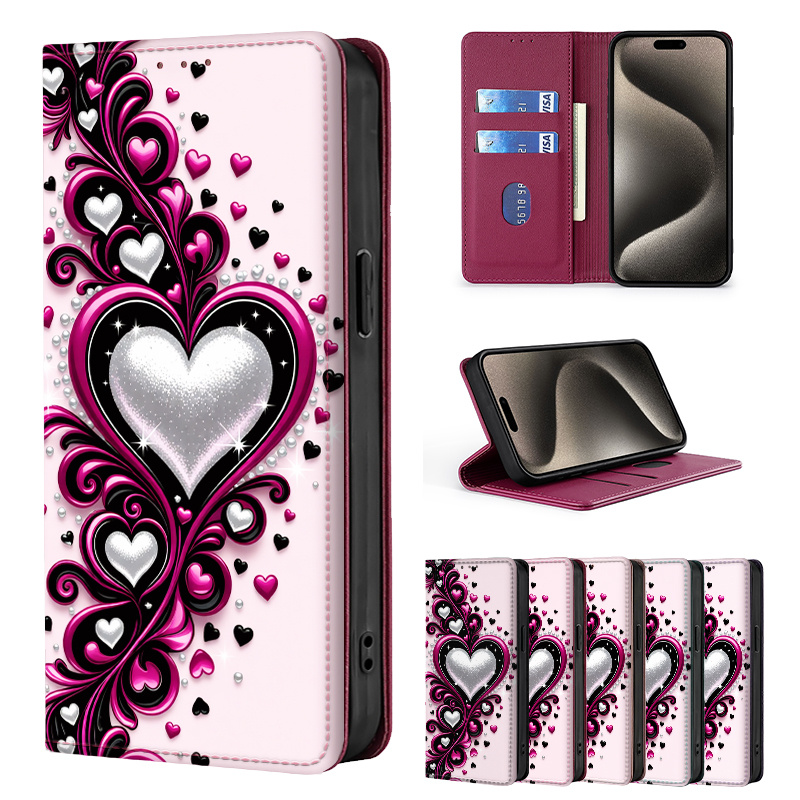 TEMU Phone Case - Colorful Painted Double-fold Edge, Faux Leather Flip Cover Creative Phone Case With Card Slot Anti-theft Stand Wallet, For Galaxy