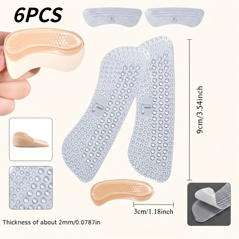 TEMU 6pcs Anti-slip Silicone Heel Protector Pads - Anti-blister Insoles, Women's High Heel Anti-slip Stickers, Men's Heel Pads, Insoles For All Kinds