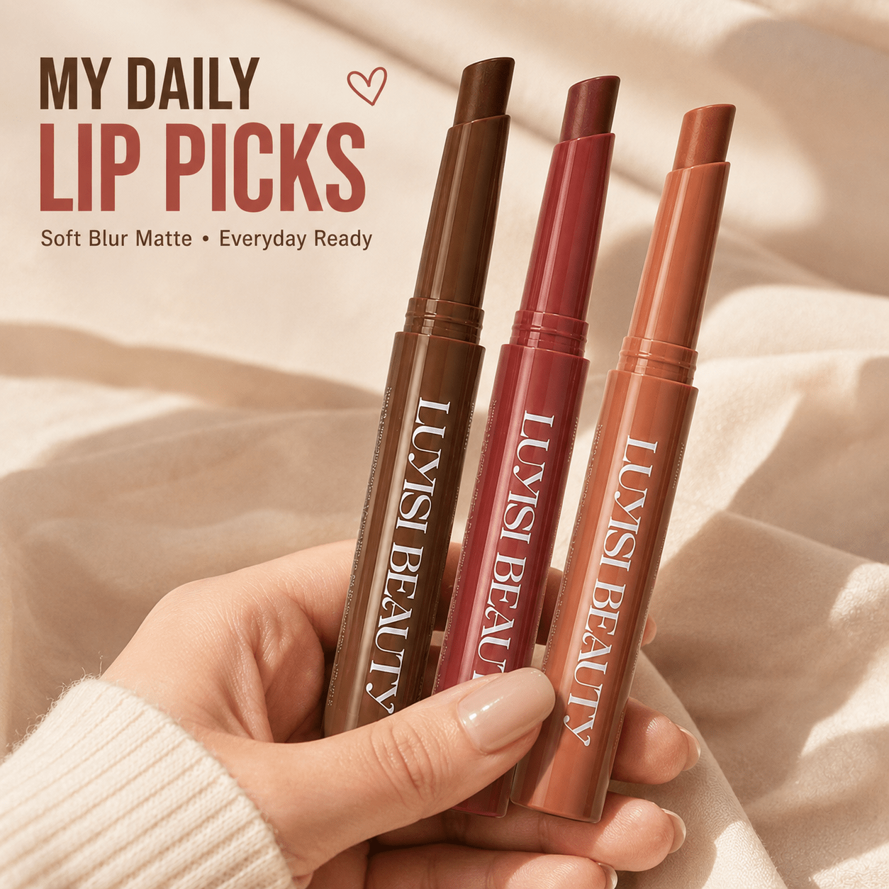 3pcs Lipstick Makeup Set in Deep Brown, Warm Red & Burnt Orange Shades