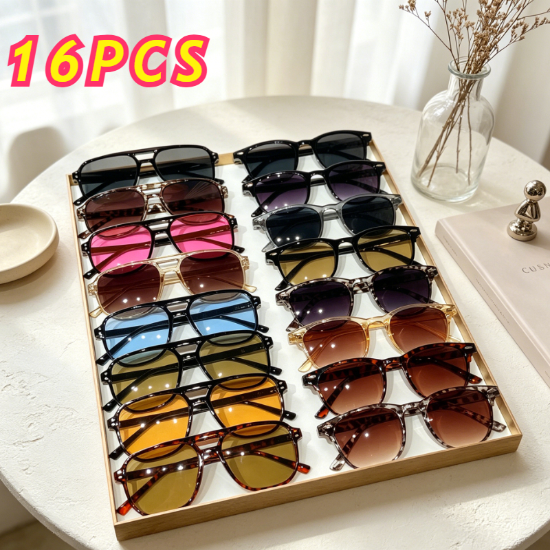 TEMU 16pcs Men's And Women's Retro Square, Classic Rivet Protection Change Lens, Fashionable Retro Driving, A Of Colors From
