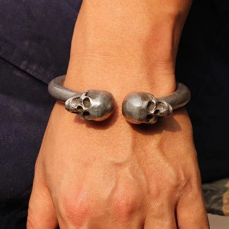 TEMU Autumn And Bracelet S925 925 Silvery Plated Black Skull Bone Bracelet Personality Bracelet High-end Sense Male Domineering Bracelet