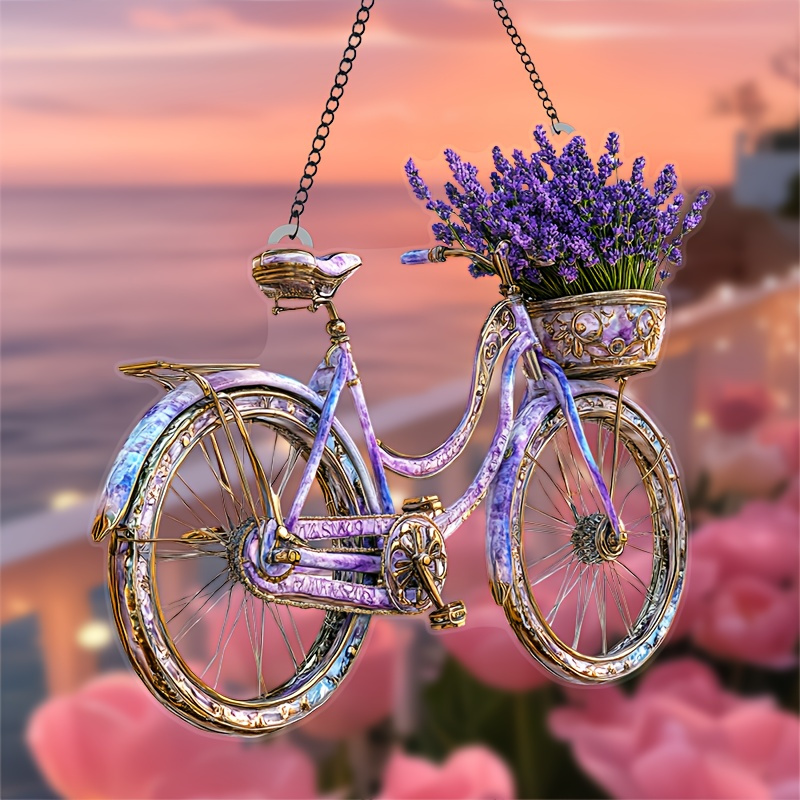 

Lavender Bicycle Light - 8"x8" Vintage Acrylic Statue With Floral Basket, Ideal For Home & Garden Decor, Café , And Spring Themes - Perfect Gift , Family, And Cycling Enthusiasts