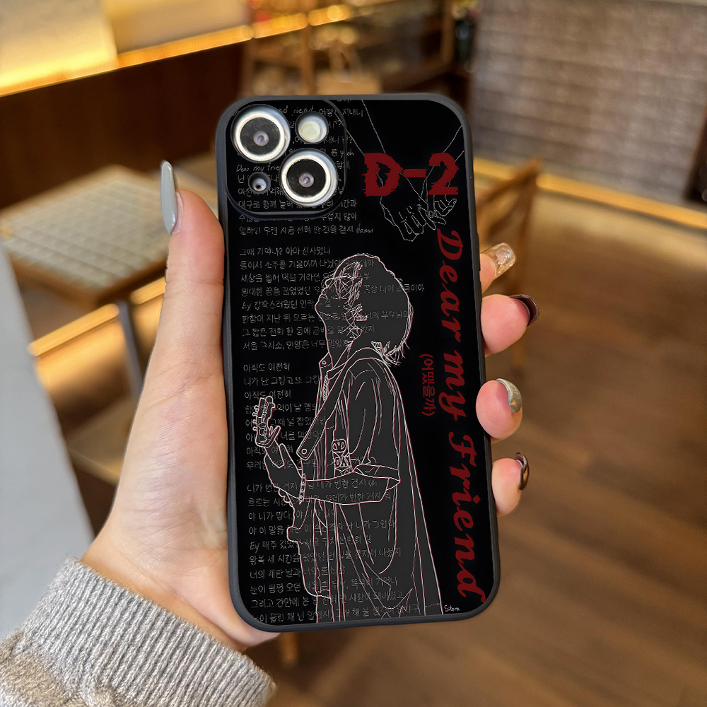 TEMU Phone Case: K-pop Lyrics Sketch Art D-2 Friend Aesthetic Phone Case For Iphone 16 11 15 14 13 12 Pro Black Phone Case Birthday Gifts For Women