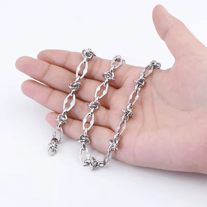Men's Silvery Thorn Knot Necklace, Hip-Hop Style Accessory