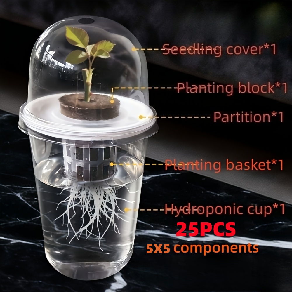 TEMU 25pcs (5x5 System) Hydroponic Germination Tray & Grow Kit - Easy Assembly Seed Starter With Components For /outdoor, Herbs, Sprouts, Seedlings -