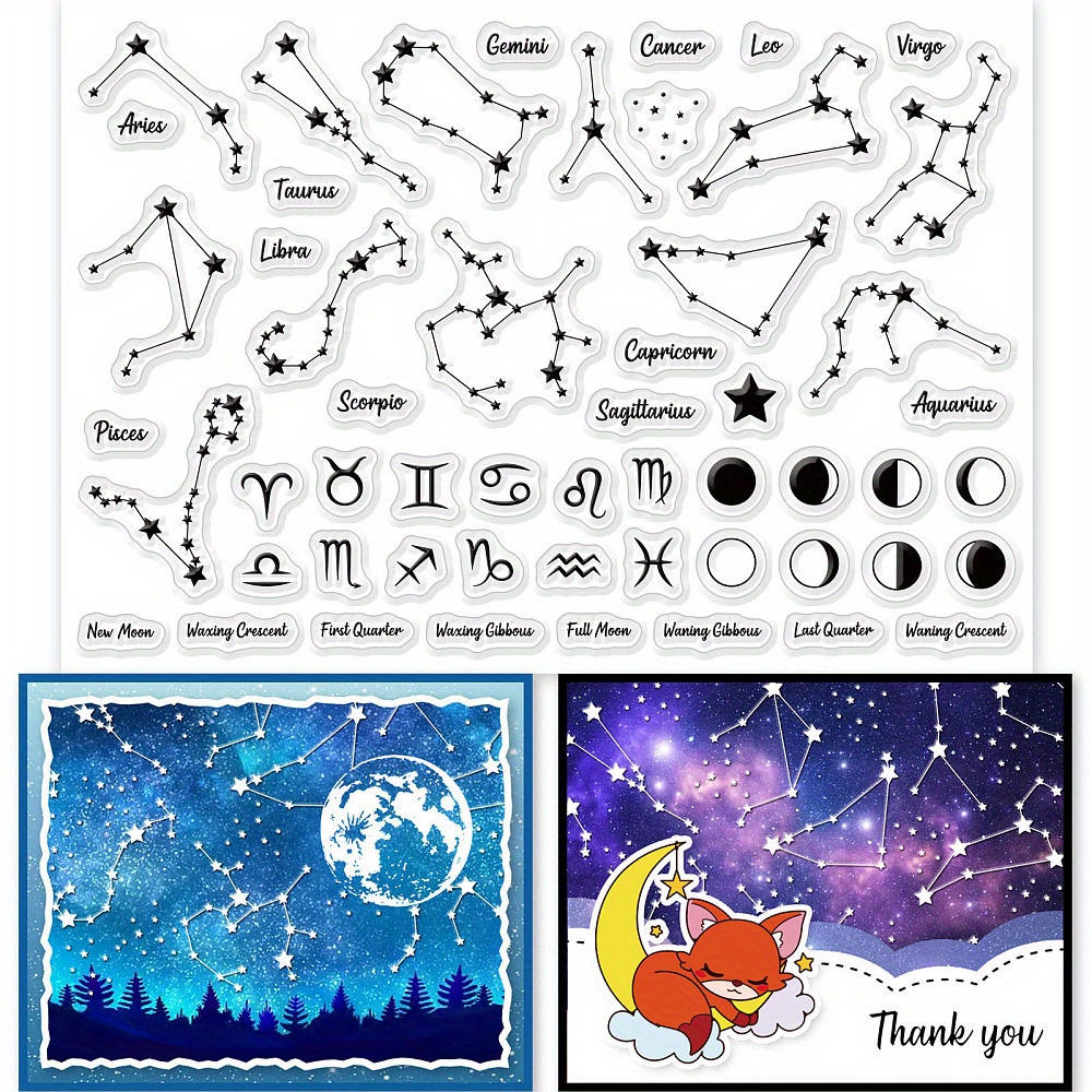 TEMU 1 Hoja de Sellos Transparentes para Scrapbooking, Mapa Planetario y Constelaciones - Kit Decorativo para Tarjetas, Álbumes Fotográficos y