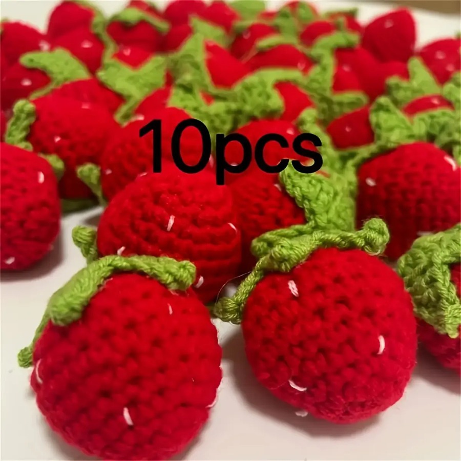 TEMU 10 Handmade Crochet Strawberry Pendants | Red And Green Pendants For Perfect Birthday Gift Decoration, Ideal For Christmas And Plant Theme Decor