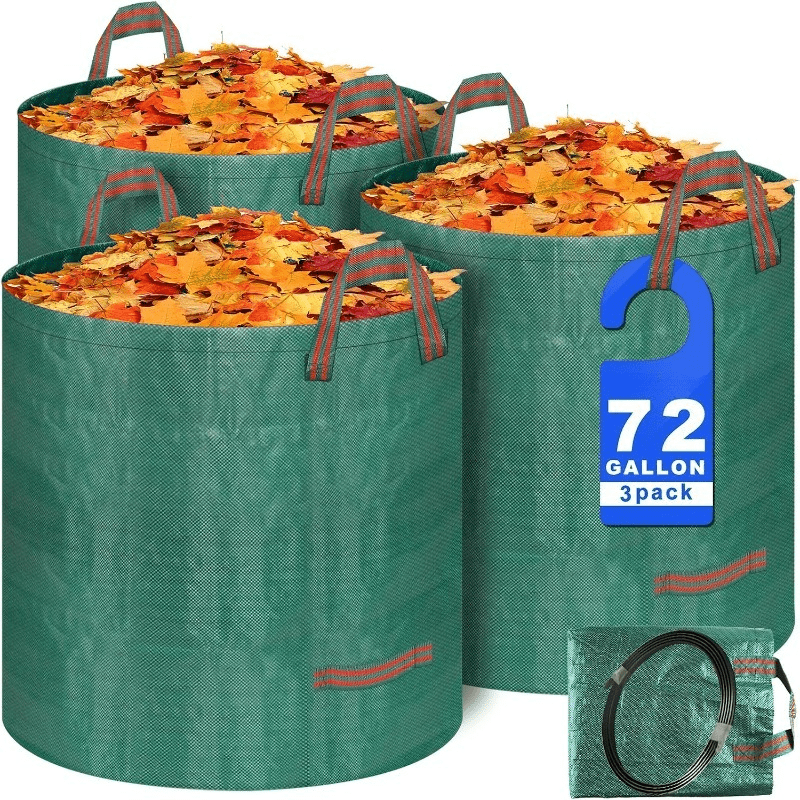 TEMU 3pcs, Reusable Yard Waste Bags, 72 Gallons Lawn And Bags With Reinforced Carry Handles Heavy Duty Camping Yard Recycling Trash Bags For Leaves