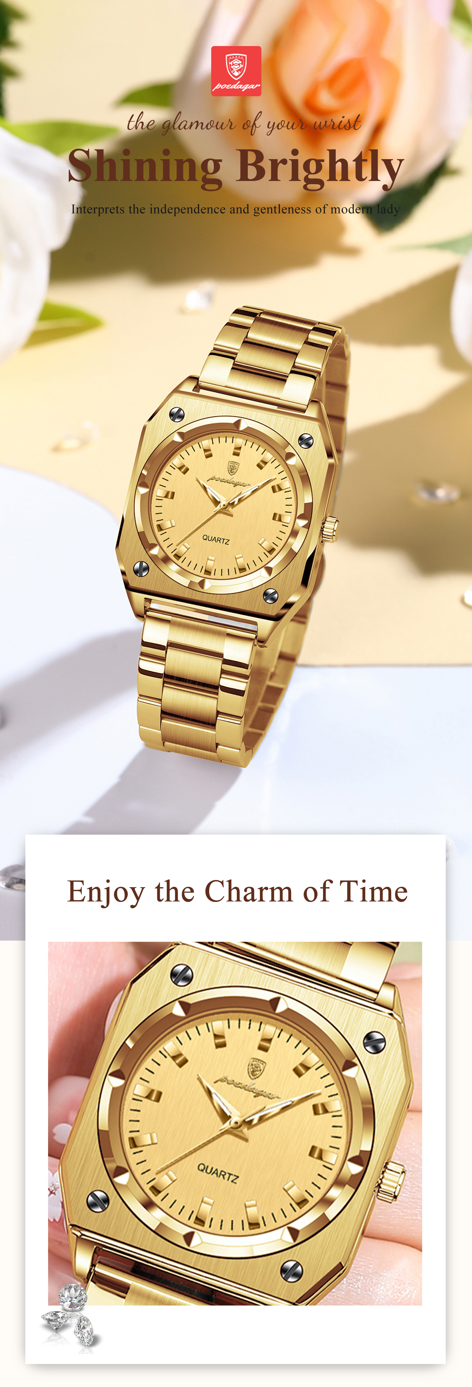   luxury high quality womens   light waterproof womens watch stainless   quartz watch details 2
