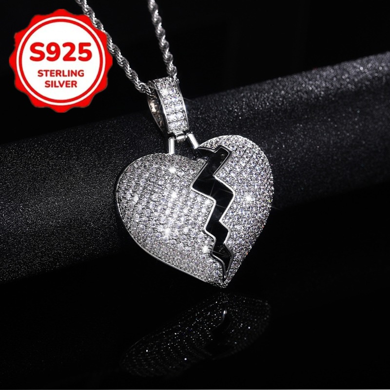 TEMU 1pc 925 Sterling Silver Heart Pendant Necklace Set With Exquisite 3a 3a Zirconia Heart-shaped Necklace, Light Luxury, High-end And Luxurious