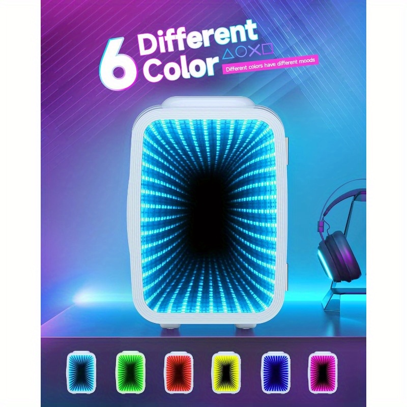 Mini Fridge 4 Liter 6 Cans Small Refrigerator with Dimmable LED Light AC DC Portable Thermoelectric Cooler and Warmer Gaming Mini Fridge for Bedroom Office Gaming Room and Car White