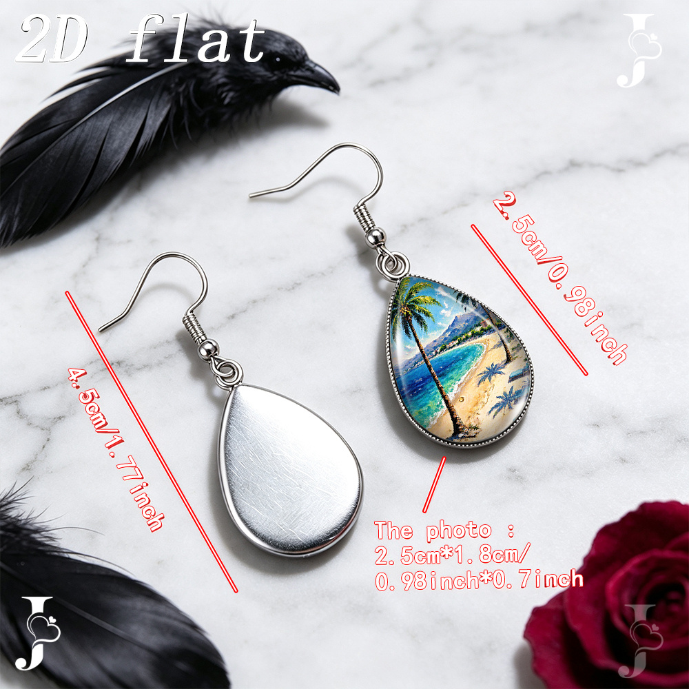 Teardrop Dangle Earrings with Beach Palm Tree Pattern