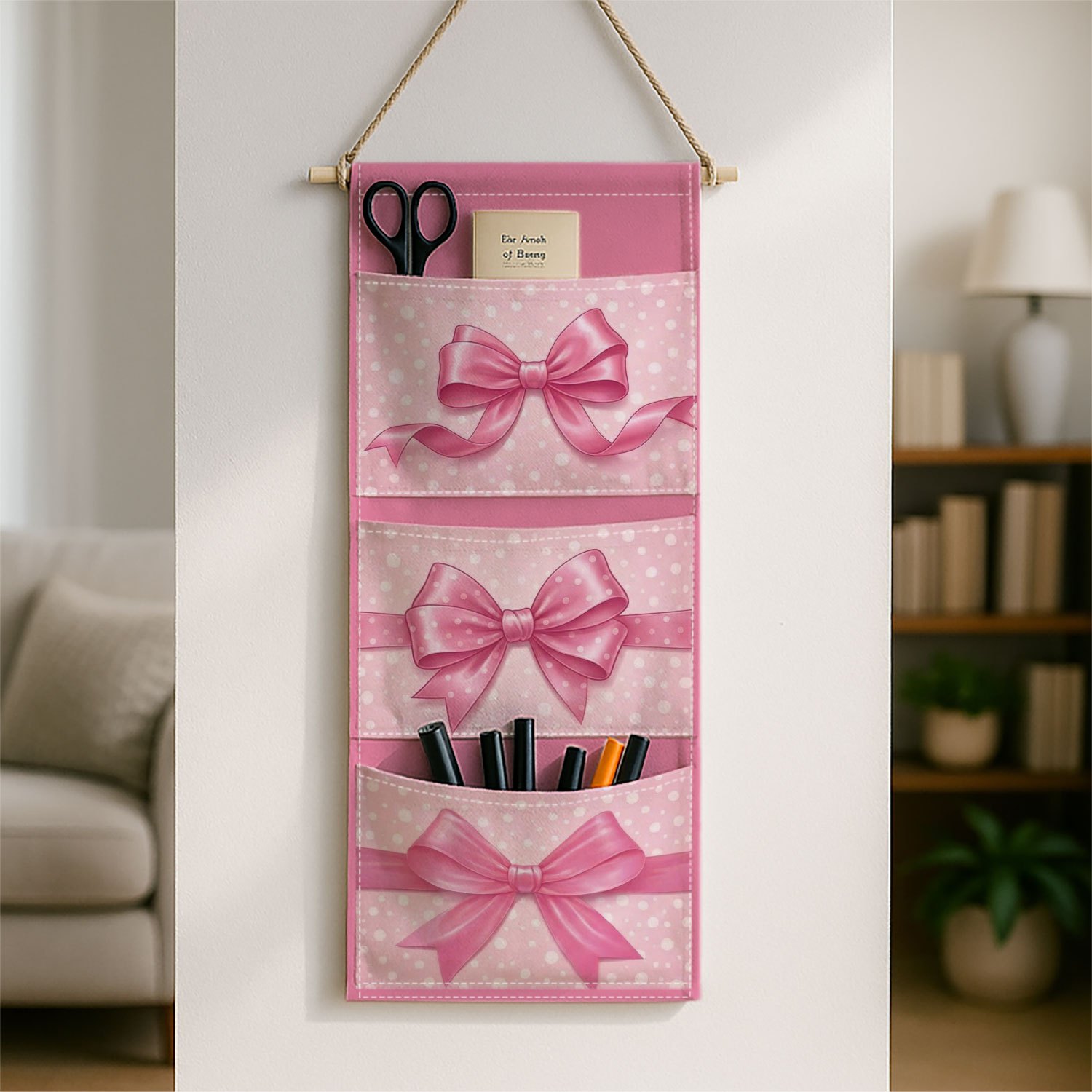 TEMU 1pc Adorable Aesthetic Feminine Wall-mounted Storage Bag - Multi-level Hanging Organizer With Pink , Space-efficient Door/wall Cabinet Ideal For