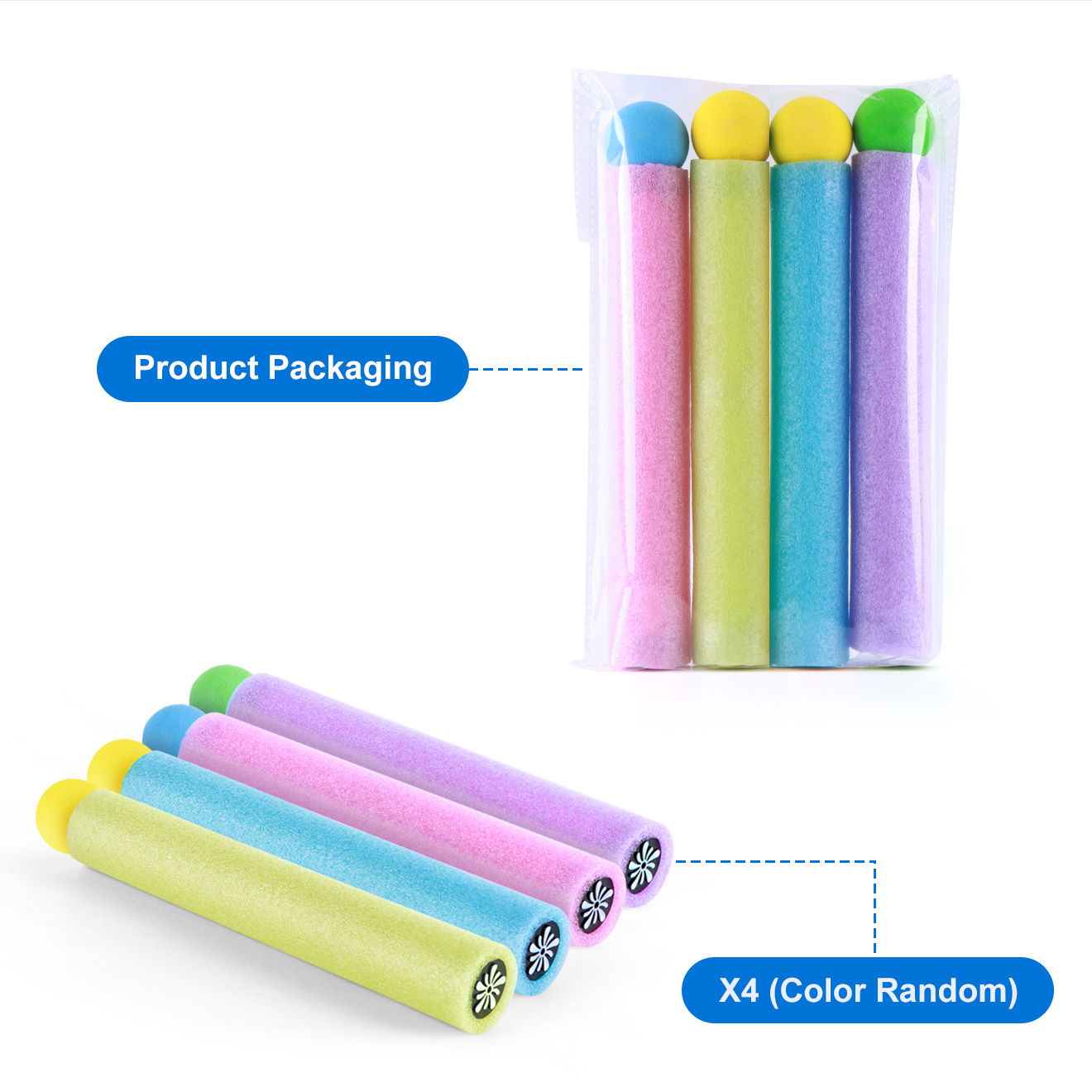 TEMU Multi-item Fidget Toy Pack | 4pcs Colorful Foam Water Sprayer | Pull & Push Pump Water Blaster Set | Soft Foam Tube Leakproof Nozzle Long-range