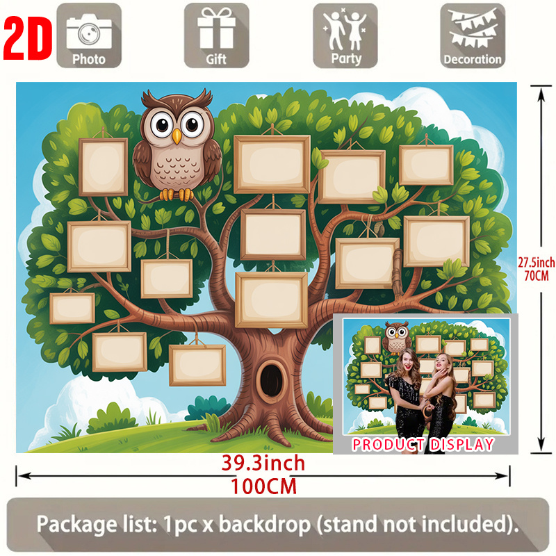 TEMU 2d Flat, 2d Flat Banner, 1pc Backdrop, Tree Tree With Perched On It, With Blank Photo Frames, Background Decoration, Home Decoration, Room