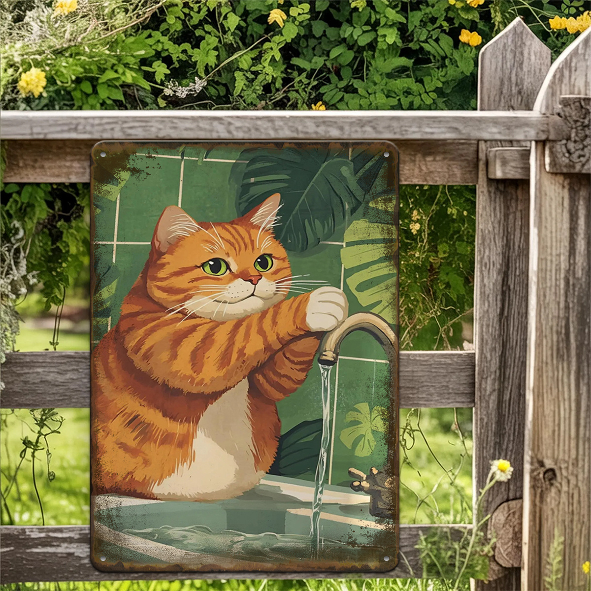 item picture decorative sign plaque a vintage metal tin sign featuring an     washing its paws   decorating your living room dining area bar caf or coffee shop ideal for party supplies and festive decorations measuring 8x12